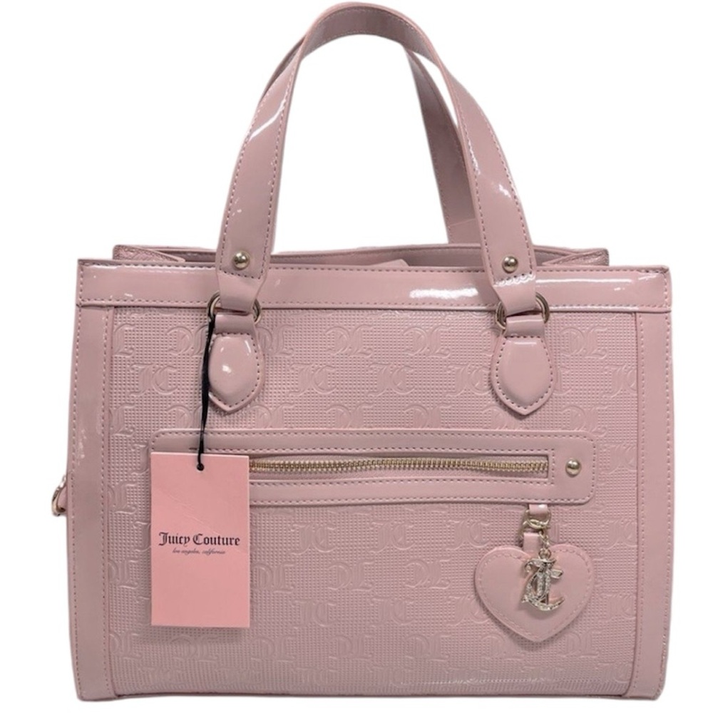 NWT Juicy Couture Pink Dusty Blush Nailed It Tote Heart Rhinestone Logo Charm$99